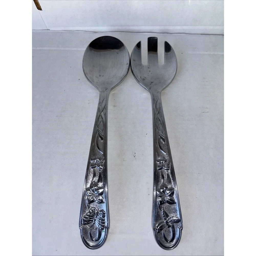 LENOX Metal Salad‎ Serve Fork And Spoon Floral